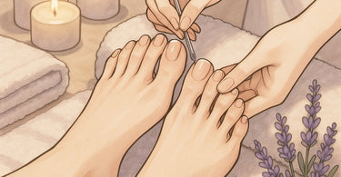 Professional callus removal pedicure in progress at a luxury spa