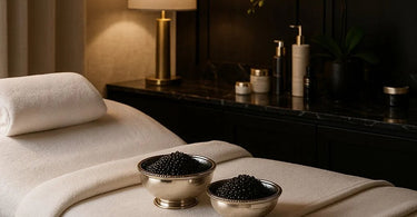 Close-up of a luxurious caviar facial treatment being applied in a spa setting