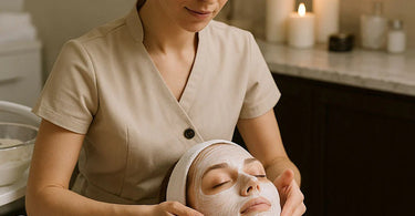 Esthetician performing a classic European facial with steam and skincare products