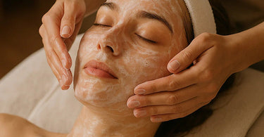 Esthetician performing a deep cleansing facial treatment with steam and serums