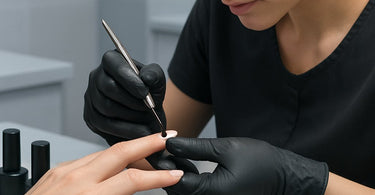 Professional gel polish application on nails with LED lamp curing