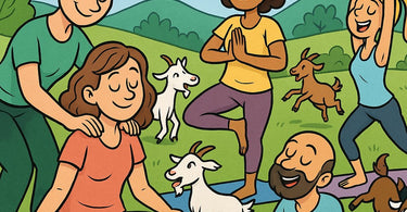 Goat Yoga Massage Fusion at a luxury spa featuring goats interacting with clients during a relaxing session