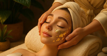 Gold leaf luxury facial being applied by a spa professional