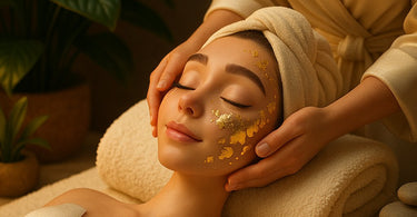 Gold leaf luxury facial being applied by a spa professional