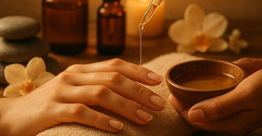 Close-up of professional hot oil cuticle treatment being performed, showing nourished nails and hydrated cuticles
