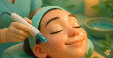 Step-by-step hydrofacial treatment being performed by a skincare professional