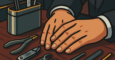 Professional manicure being performed on male client's hands in a spa setting