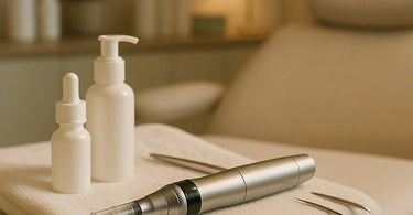 Professional esthetician performing microneedling facial treatment with Dermapen on client
