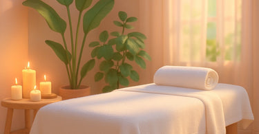 Peaceful Reiki healing session in a spa setting with soft lighting and practitioner's hands gently placed on client's head