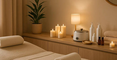 Professional strip wax application on legs in a spa setting
