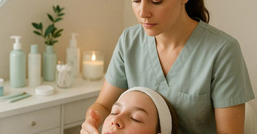 Teen receiving professional acne facial treatment at spa