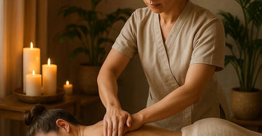 Therapist performing Tui Na Chinese medical massage techniques on a client's back