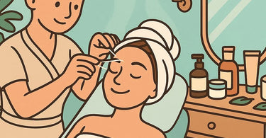Professional eyebrow threading service in progress showing precise hair removal technique