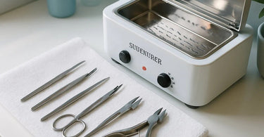 Professional nail tools being sterilized in a salon setting