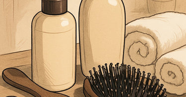 Close up of a stylist isolating a single white hair during a color service in a salon
