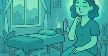 A spa therapist using intuition during a facial treatment with warm towels and skincare products