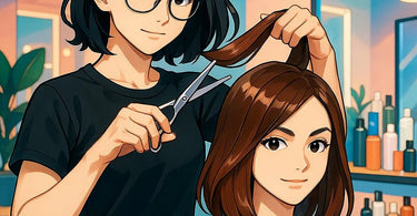 Hairstylist performing precision haircut showing growth patterns and layering techniques