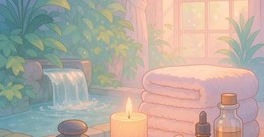 A serene spa owner taking a mindful break with a cup of tea, surrounded by beautiful salon furniture and supplies