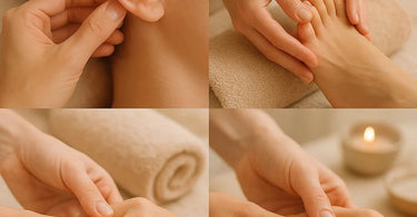 A spa professional consults with a client, gently pointing to the ear and hand, highlighting attention to detail for unexpected grooming and wellness areas.