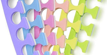 Assorted Colors of Two-Toned Toe Separators for Pedicure Hygiene and Comfort