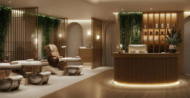 Modern spa interior showcasing sustainable and multifunctional furniture trends for 2025