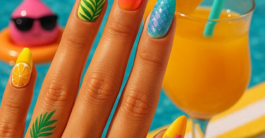 Tropical summer nail designs featuring vibrant colors, pineapple patterns, and beach-inspired textures for 2025 salon trends