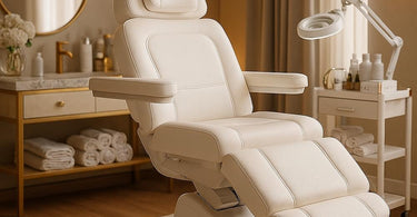 Iveta 6-Motor Luxury Electric Facial Table rotated at an angle in a modern spa treatment room