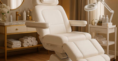 Iveta 6-Motor Luxury Electric Facial Table rotated at an angle in a modern spa treatment room