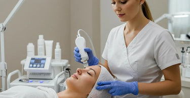 Professional ultrasonic facial equipment being used during a luxury spa facial treatment
