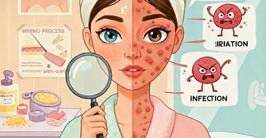 Professional esthetician performing waxing service with post-wax products visible