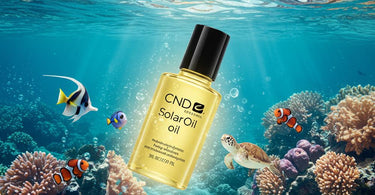 CND SolarOil bottle with nails showing radiant hydration
