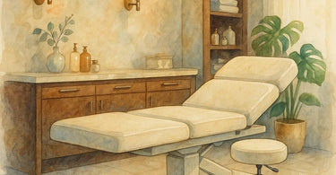 Luxury spa furniture for treatment rooms including massage tables, pedicure chairs, and manicure stations