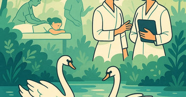 Elegant swan gliding on water representing discreet spa communication system
