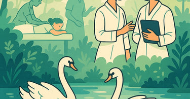 Elegant swan gliding on water representing discreet spa communication system
