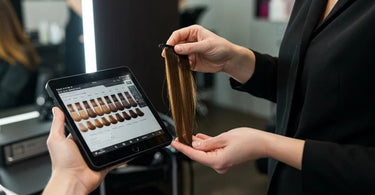 Salon professional using AI-powered hair color matching technology