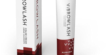Vibrowlash Auburn Color Cream tube, a vegan and cruelty-free lash and brow tint for professional salon use, featuring warm auburn tones.