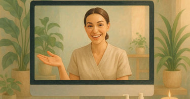 Esthetician conducting a professional virtual skincare consultation on a laptop