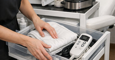 Luxury facial bed with heating elements and reclining features for spa comfort