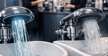 A close-up of water droplets on a spa treatment surface, illustrating the importance of pure water for professional beauty services