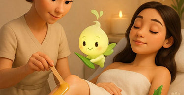 Close-up of professional waxing on sensitive skin with soothing aloe vera gel application