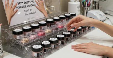Professional dipping powder nails in vibrant colors