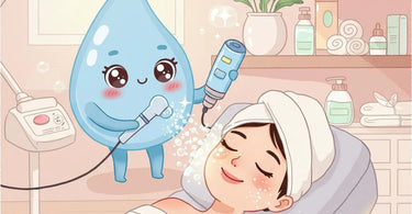 Hydrofacial treatment being performed showing water and serum infusion into client's skin