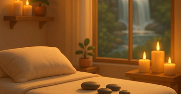 A relaxing Swedish massage in progress, showing a therapist using smooth, gliding strokes on a client's back