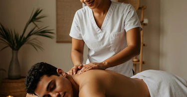 A serene spa setting with a massage table, candles, and towels, emphasizing professionalism and client comfort.