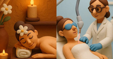 Spa and medspa comparison showing relaxation versus clinical aesthetic treatments