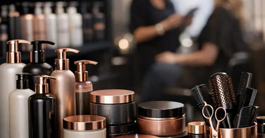 Well-organized salon back bar with professional wholesale products including wax jars, lotion bottles, and clean towels