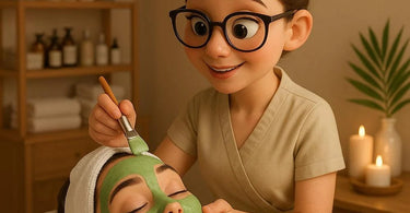 Woman relaxing during facial treatment with esthetician, wearing comfortable spa attire