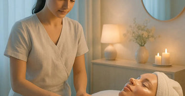 Therapist performing light touch therapy on a relaxed client in a spa setting