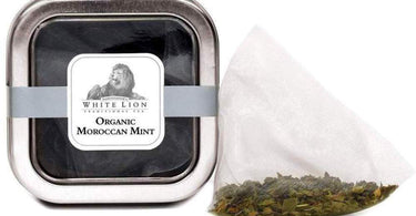 White Lion Tea Organic Moroccan Mint Green Tea 5-count tin with pyramid sachets for spas and salons