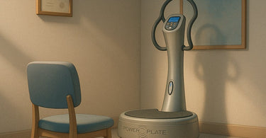 Professional vibration therapy plate in a spa setting with safety precautions